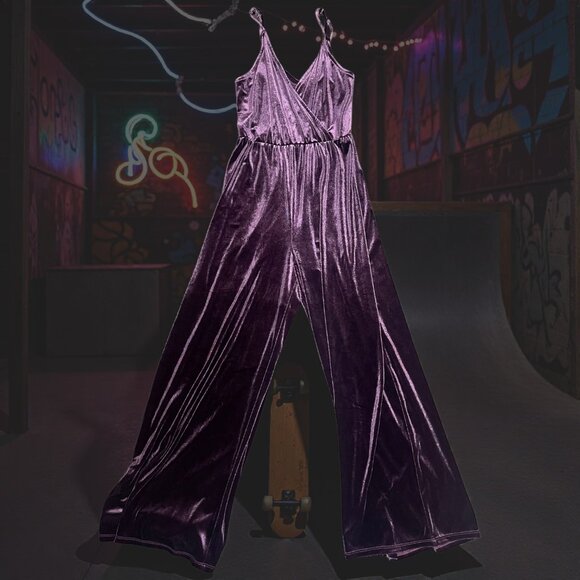 wild fable Pants - NEW Wild Fable Womens XS Purple Velvet Wide Leg Sleeveless Jumpsuit V Neck Retro